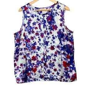 Coldwater Creek Womens Watercolor Sleeveless Top Sz 1X Purple Floral Round Neck